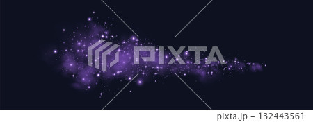 Purple glittering dots, particles, stars, magic sparks with smoke. Glow flare light effect. Purple luminous points in fog. Vector particles on transparent background. Purple glittering dots, particles, stars, magic sparks with smoke. Glow flare light effect. Purple luminous points in fog. Vector particles on transparent background. 132443561