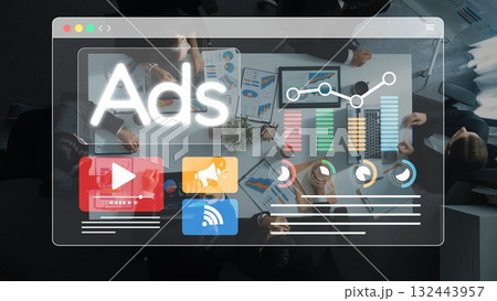 Digital Marketing Research and Analysis in Business Environment with Charts, Statistics, and Multimedia Elements for Advertising Strategies. Raster Digital Marketing Research and Analysis in Business Environment with Charts, Statistics, and Multimedia Elements for Advertising Strategies. Raster 132443957