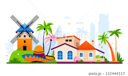 Travel to Spain - colorful flat design style illustration 132444317