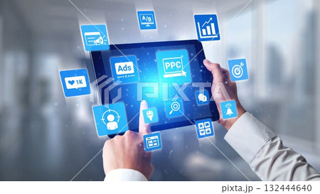 Marketing online strategy with digital advertising, PPC, social media and SEO icons Gist Marketing online strategy with digital advertising, PPC, social media and SEO icons Gist 132444640