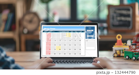 Calendar on computer software application for brisk schedule planning Calendar on computer software application for brisk schedule planning 132444790