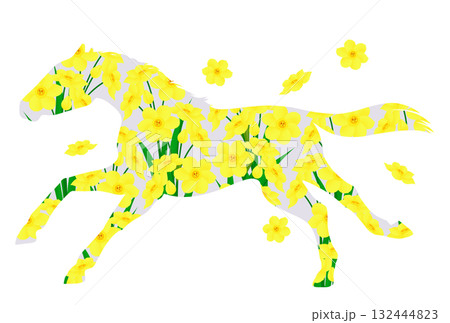 走る馬と黄水仙のイラスト 走る馬と黄水仙のイラスト 132444823