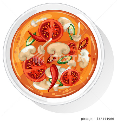 Vibrant Thai Tom Yum Soup Vector Illustration Vibrant Thai Tom Yum Soup Vector Illustration 132444966