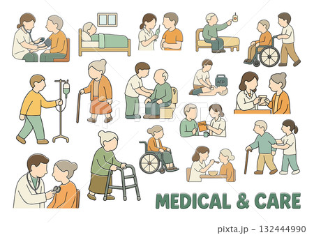 医療と介護の支援イラストセット、Medical and Care Illustration Set 132444990