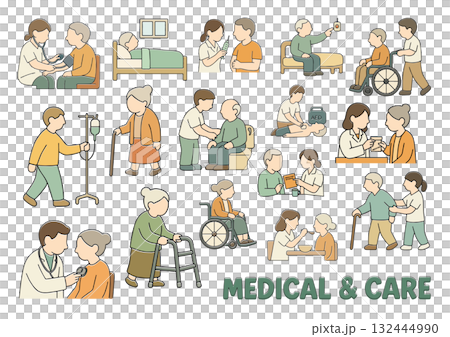 医療と介護の支援イラストセット、Medical and Care Illustration Set 132444990