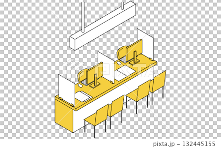 役所や銀行などにあるパーテーションで区切られた受付相談カウンターのシンプルな線画アイソメトリックイラ 132445155