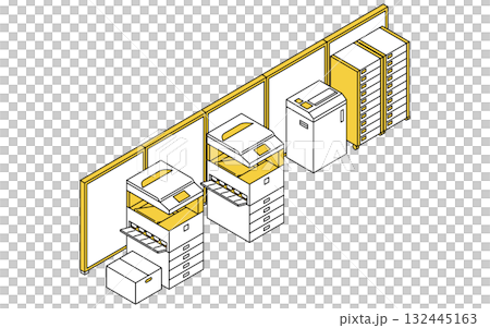 パーテーションで区切られたオフィスのコピー室のシンプルな線画アイソメトリックイラスト パーテーションで区切られたオフィスのコピー室のシンプルな線画アイソメトリックイラスト 132445163