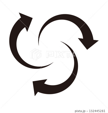 渦を巻いて外側に向かう3つの矢印 132445281