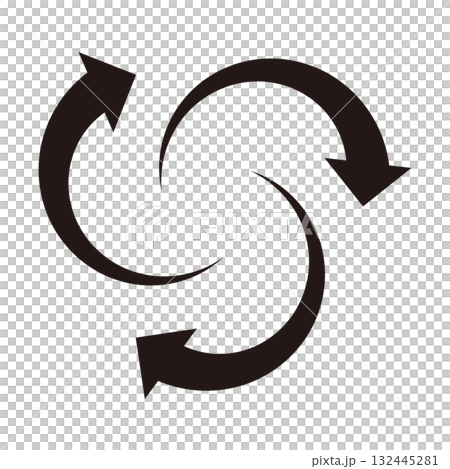 渦を巻いて外側に向かう3つの矢印 132445281