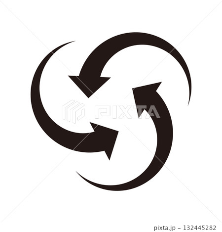 渦を巻いて内側に向かう3つの矢印 132445282