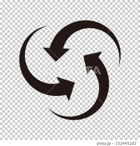 渦を巻いて内側に向かう3つの矢印 132445282