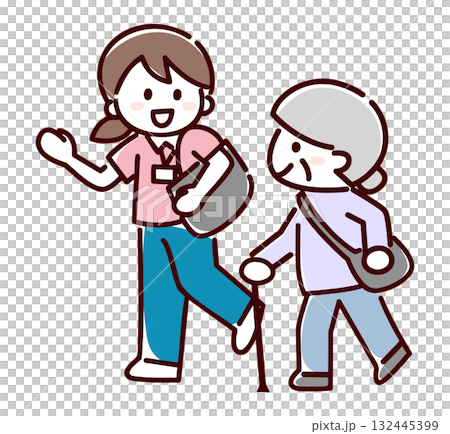 簡單圖畫：一位女士陪伴一位年長女士 132445399