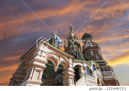 Temple of Basil the Blessed, Red Square, Moscow, Russia. Against the sunset Temple of Basil the Blessed, Red Square, Moscow, Russia. Against the sunset 132446153