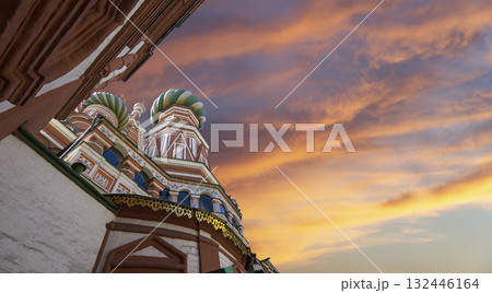 Temple of Basil the Blessed, Red Square, Moscow, Russia. Against the sunset Temple of Basil the Blessed, Red Square, Moscow, Russia. Against the sunset 132446164