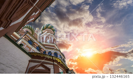 Temple of Basil the Blessed, Red Square, Moscow, Russia. Against the sunset Temple of Basil the Blessed, Red Square, Moscow, Russia. Against the sunset 132446165