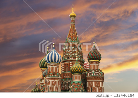 Temple of Basil the Blessed, Red Square, Moscow, Russia. Against the sunset Temple of Basil the Blessed, Red Square, Moscow, Russia. Against the sunset 132446184