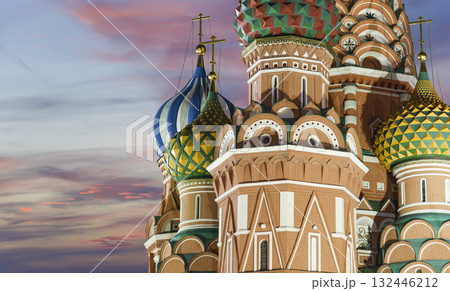 Temple of Basil the Blessed, Red Square, Moscow, Russia. Against the sunset Temple of Basil the Blessed, Red Square, Moscow, Russia. Against the sunset 132446212