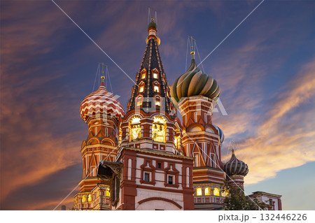 Temple of Basil the Blessed, Red Square, Moscow, Russia. Against the sunset Temple of Basil the Blessed, Red Square, Moscow, Russia. Against the sunset 132446226