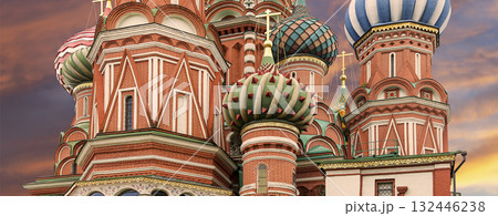 Temple of Basil the Blessed, Red Square, Moscow, Russia. Against the sunset Temple of Basil the Blessed, Red Square, Moscow, Russia. Against the sunset 132446238