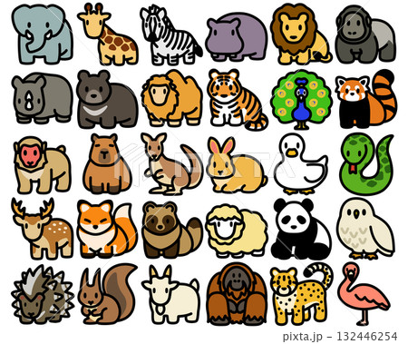 30個の動物のカラーアイコンセット1 30個の動物のカラーアイコンセット1 132446254
