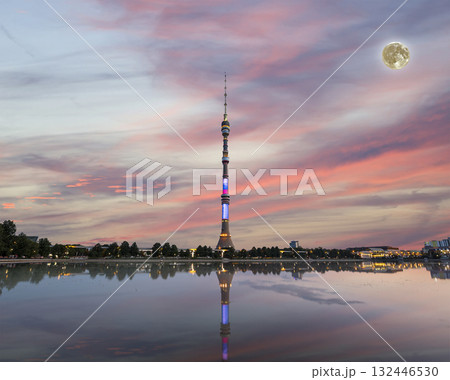 Television (Ostankino) tower at night (with the super moon), Moscow, Russia Television (Ostankino) tower at night (with the super moon), Moscow, Russia 132446530