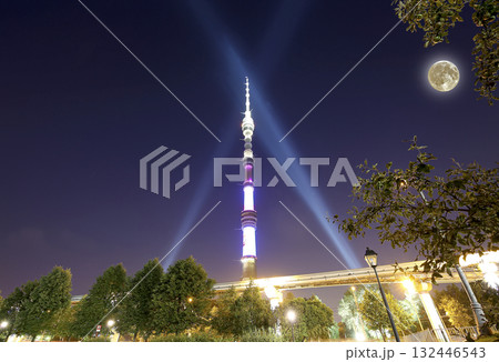 Television (Ostankino) tower at night (with the super moon), Moscow, Russia 132446543
