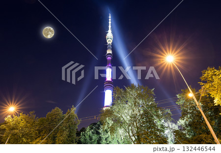Television (Ostankino) tower at night (with the super moon), Moscow, Russia Television (Ostankino) tower at night (with the super moon), Moscow, Russia 132446544