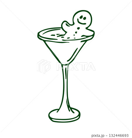 Outline sketch with Chrismas cookies in glass Outline sketch with Chrismas cookies in glass 132446693