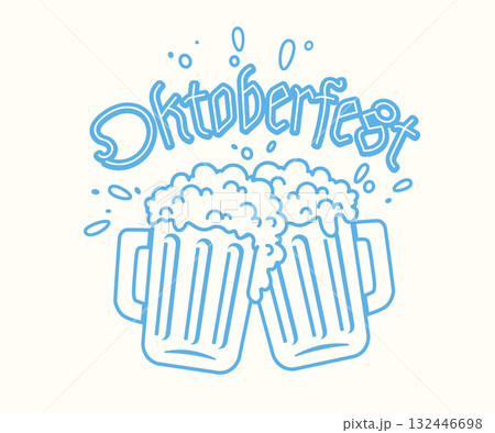 Vector vintage poster of two beer mugs for Oktoberfest. Vintage illustration of two beer mugs in retro style. Vector vintage poster of two beer mugs for Oktoberfest. Vintage illustration of two beer mugs in retro style. 132446698