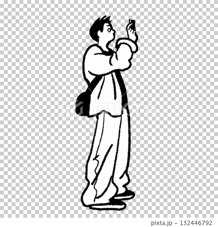 携帯で写真を撮る男性ベクター 132446792