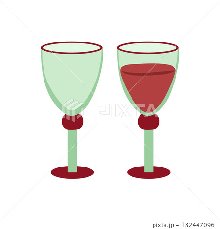 Wine glasses vector illustration. Elegant goblets, empty and with red wine isolated on white background. Festive drinkware for Christmas dinner, New Year party, romantic events in flat minimal style Wine glasses vector illustration. Elegant goblets, empty and with red wine isolated on white background. Festive drinkware for Christmas dinner, New Year party, romantic events in flat minimal style 132447096