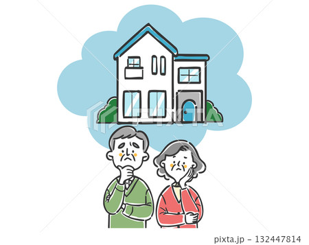 住宅について悩むシニア夫婦　空き家問題　ベクター 132447814