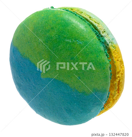 Blue macaron on isolated background, close up 132447820