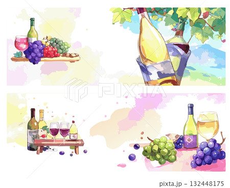 水彩で描いたフルーツ、ワインのイラスト 水彩で描いたフルーツ、ワインのイラスト 132448175