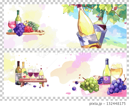 水果和葡萄酒的水彩插圖 132448175