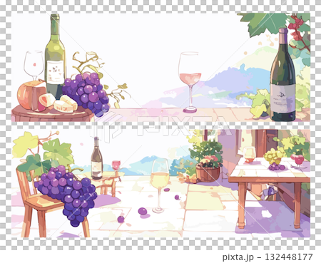 葡萄酒和葡萄的水彩插圖 132448177