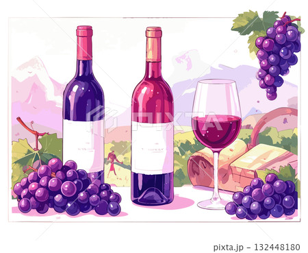 おしゃれなワインのイラスト 132448180