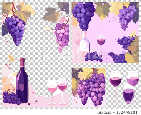 可愛的葡萄酒插圖集 132448181