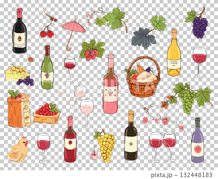 可愛的葡萄酒插圖集 132448183