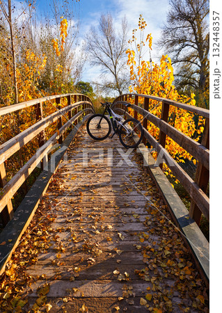 Autumn sunset bike on bridge Parque de Turia 132448357