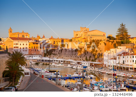 Ciutadella Menorca Port town hall and cathedral Ciutadella Menorca Port town hall and cathedral 132448496