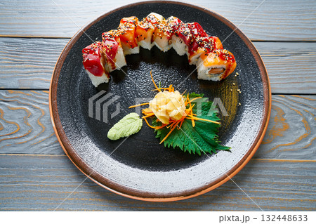 Rice Maki Sushi with salmon and tuna Rice Maki Sushi with salmon and tuna 132448633