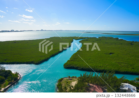 Cancun aerial view of Nichupte Lagoon 132448666