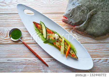 Grilled turbot over wild asparagus Grilled turbot over wild asparagus 132448772