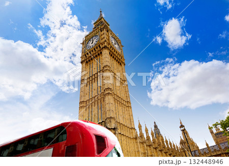 Big Ben Clock tower and London Bus in UK Big Ben Clock tower and London Bus in UK 132448946