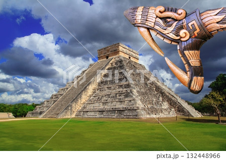 Ancient Kukulcan Mayan temple chichen itza snake Ancient Kukulcan Mayan temple chichen itza snake 132448966