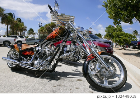 Florida bikes on the beach parking in a sunny summer Florida bikes on the beach parking in a sunny summer 132449019