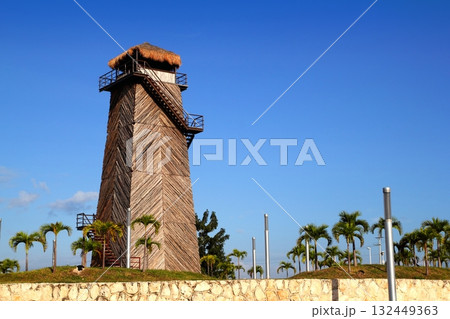 Cancun old airport control tower old wooden 132449363