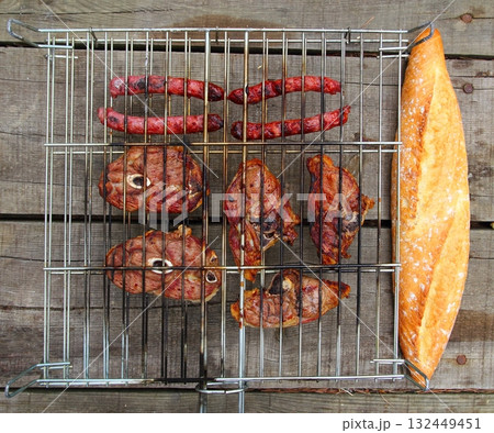 barbecue sausages lamb meat grill bread barbecue sausages lamb meat grill bread 132449451