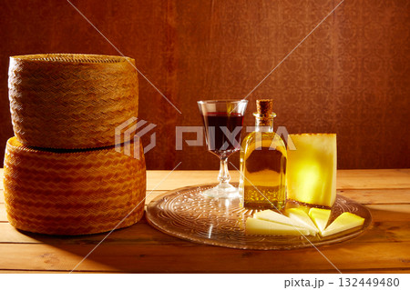 Manchego cheese from Spain in wooden table 132449480